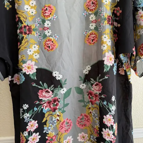Agnes & Dora Floral Black Kimono Chic Sheer Lightweight Duster Open Front Oversized Cover Up