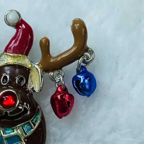 Rudolph The Red Nose Reindeer Christmas Pin Brooch Dangle Legs Ornament Dangles