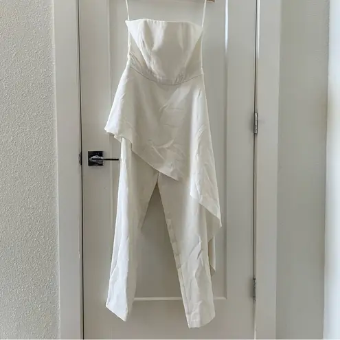 AQ/AQ Adelia White Jumpsuit Asymmetric Strapless Jumpsuit Size 8