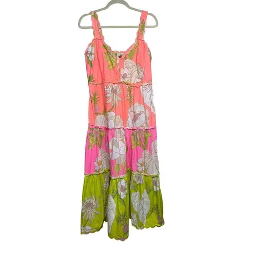 Farm Rio  Neon Tiered Garden Midi Dress Sz. L