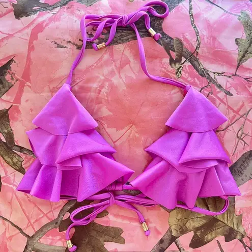 y2k vintage 2000s purple pink ruffle triangle bikini top Size M