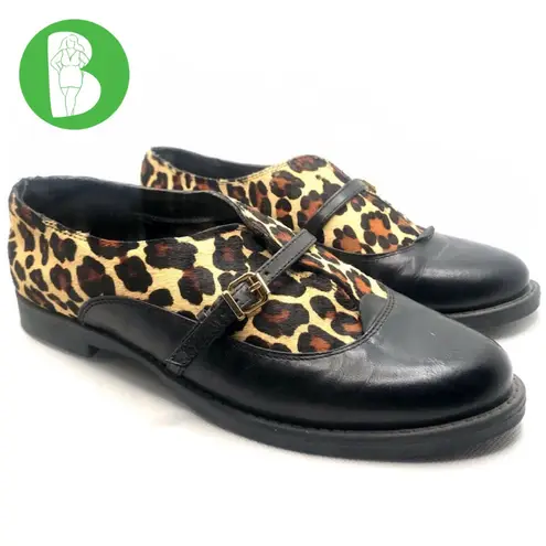 Bella Vita "REESE" BLACK LEATHER AND ANIMAL PRINT FUR SLIP ON LOAFER SHOES (6)