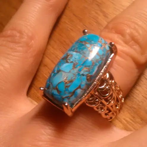 Matrix Chestnut Brine Turquoise Solitaire Copper Ring (Size 6)