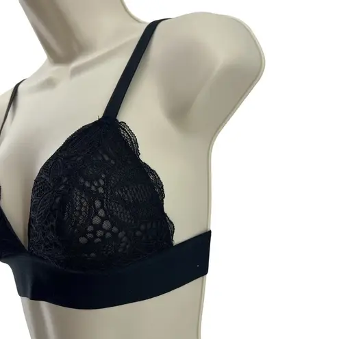 Lively Long Line Lace Bralette Deep V Neck Unpadded Small Black