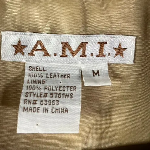 A.M.I. Leather Jacket Tan Brown Suede Button Up Womens Medium Career