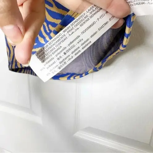 Bershka Zebra Blue Tan Short Sleeve Crop Top Front Slit Size Large