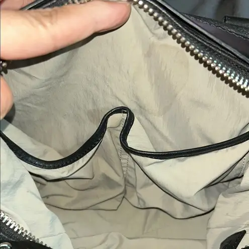 Olivia Harris Black Leather Duffel Bag with Modern Chain