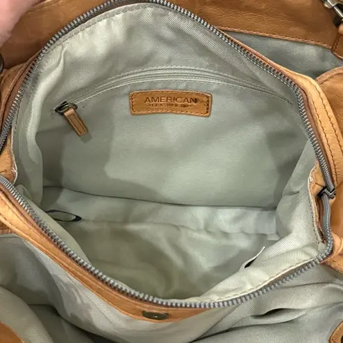 American Leather Co. Lenox Triple Entry Cafe Latte Satchel Double Strap Shoulder Tan