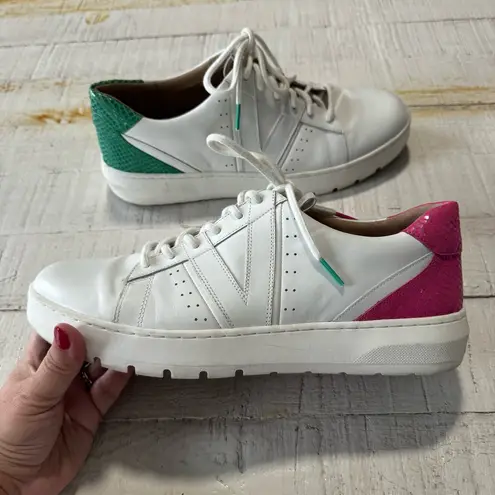 Vionic Simasa White Leather Sneakers Women’s size 11 Pink Green Snakeskin Trim