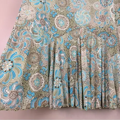 Emma James Green Blue Retro Floral Print Skirt Large Ethnic Mix