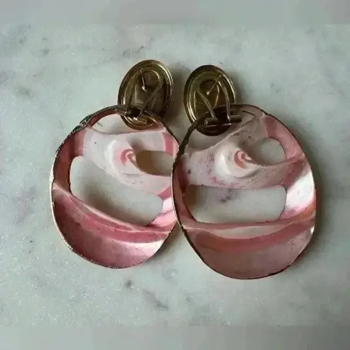 Vintage Dangle Long Pierced Rose Gold‎ Enamel Earrings Gold