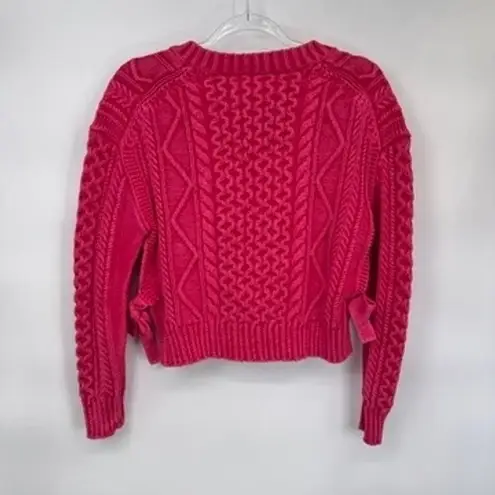 Polo Ralph Lauren Preppy Cropped Cable Knit Sweater Tie Sides Pink Size S NEW