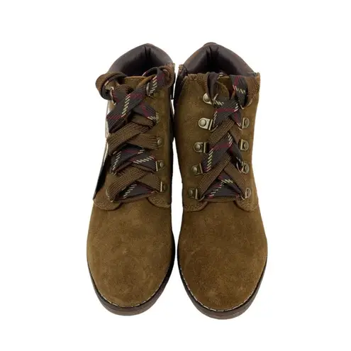 White Mountain *New Liberty Wedge Ankle Booties Womens 9M Brown Suede Lace Up