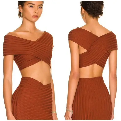 Simon Miller Crop Top Womens Large Brown Ribbed Cross Over Ackee Coconut Shell Brown