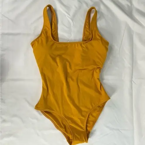 Everlane  Women sz S Marigold Yellow Square Neck One Piece Swim Cheeky Open Back