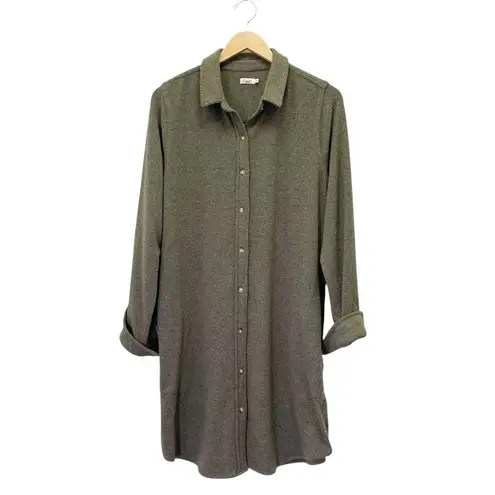 Faherty Legend Sweater Mini Shirtdress Tunic in Olive Melange Flannel Size Large Green