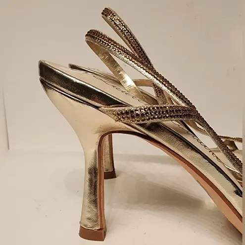 Lauren Lorraine Malaga Rhinestone Slingback Stiletto Sandals GOLD Heels Sz 9.5