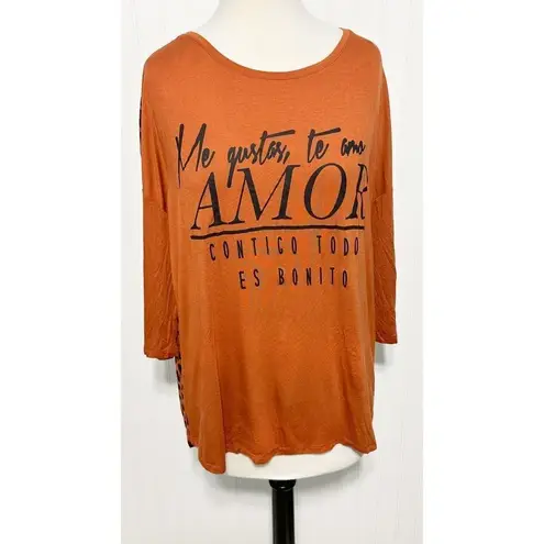 Attention Women's Leopard Print 3/4 Sleeve Graphic Shirt Orange Black Size XL