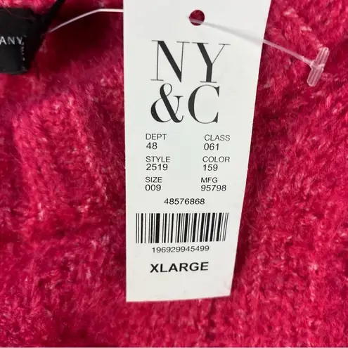 New York & Company Sweater Women Size XL Pink Cable Knit Crew Neck Ribbed Trim