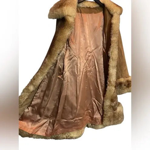 Penny Lane Vintage Scully Coat Suede with Boho Shearling Trim Brown Camel 10