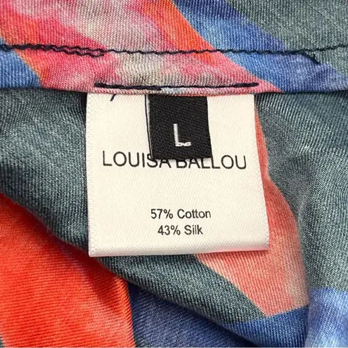 Louisa Ballou Mini Ring Caftan Long Sleeve Swim Cover Large Blue Red *TINY FLAW*