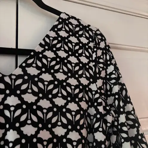 Boden Amy Jersey Midi Dress Black White 3/4 Bell Sleeve Floral Size 6 Belted