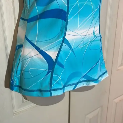 Shape Tek Green White Geometric Lines Racerback Tank Top Padded Shelf Bra Large