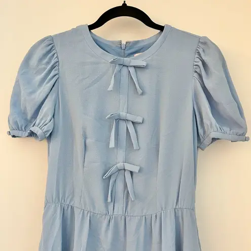 Gal Meets Glam Ellie Crepe Puff Sleeve Light Blue Bow Dress Size 2