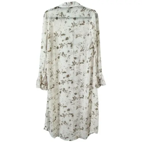 Dazy Sheer Floral Button Front Long Duster Blouse Tie Front Women’s Size Large