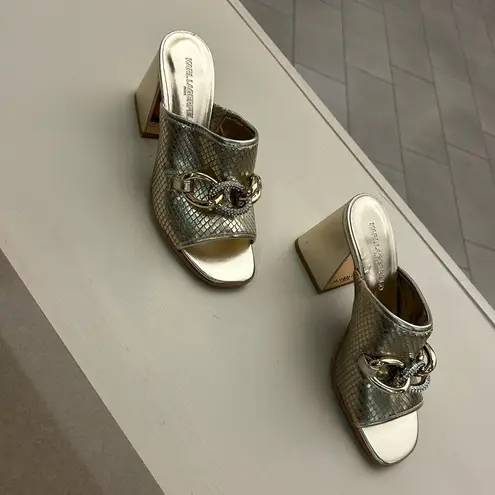 Karl Lagerfeld Paris Gold Chunky Heel Sandals with Crystal Design 7M like new