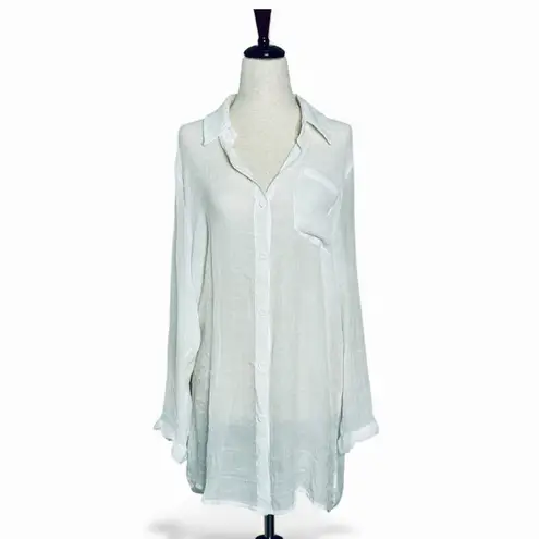 Breezy Lane Lightweight Gauzy White Button Down Beach Coverup Summer Shirt sz M Size M