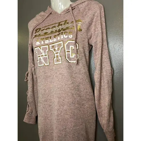 Love New York Hoodie Dress Womens Small Pink Brooklyn Athletics NYC Lace Up