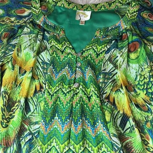 Anthropologie Fig and Flower Boho Peasant Blouse Women’s Size 1X Lined Peacock Green