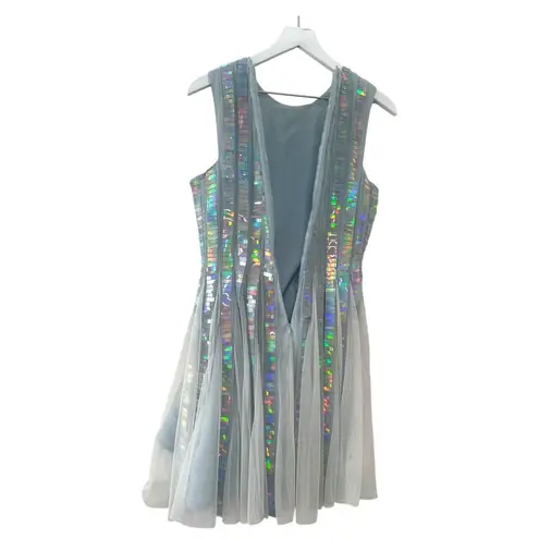 ASOS  Silver Holographic Sleeveless Fit & Flare Party Dress Size 6