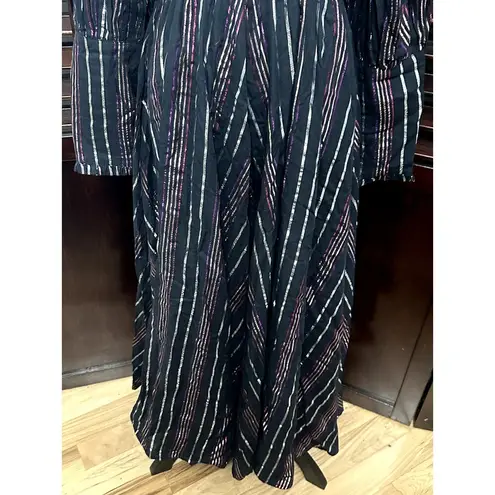 Farm Rio  Women's Black Metallic Lurex Striped Long Sleeve Maxi Dress XS NWOT