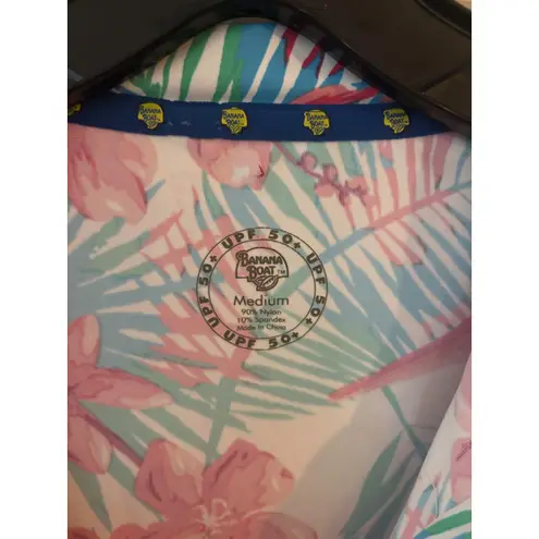 Banana Boat UPF 50+ Sun Shirt Medium Pink Floral Print Long Sleeve Half Zip Top