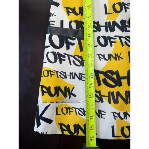 WHY Dress Rare Graffiti Print Jacket White Yellow Black Pockets 2 Buttons, Large