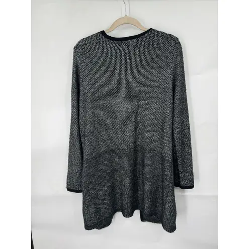 Soft Surroundings Women Sz Large Gray Black Cardigan Open Front Twee Indie