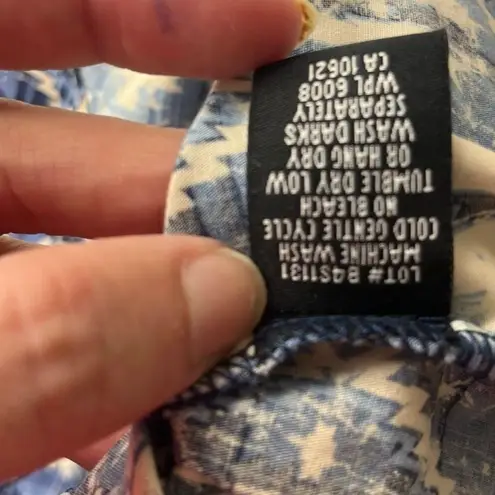 Rock & Roll Cowgirl Pearl Snap Womens Top Sz Large Blue Aztec South Western