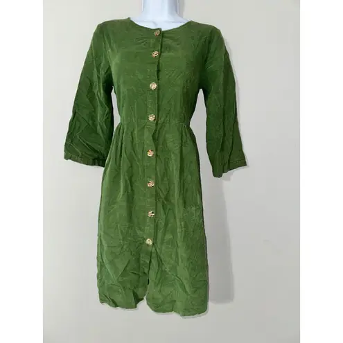 Gorman Olive Green Corduroy Button Down Dress Size 6 3/4 Sleeve
