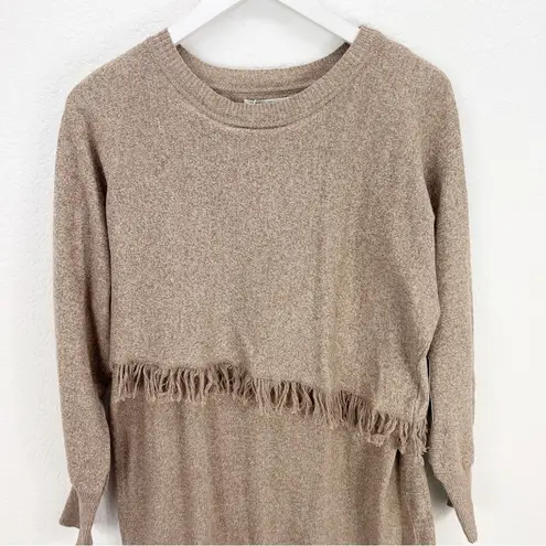 STITCHDROP Fringe 2 in 1 Sweater Dress Midi Fringe Branch Tan Size Size XL