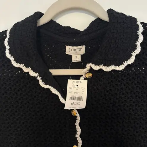 NWT J.Crew Short Sleeve Crochet Lady Cardigan Sweater Black Size Small