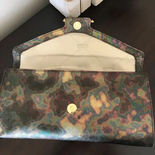 Aimee Kestenberg Metallic Oil Slick Leather Clutch, NWT