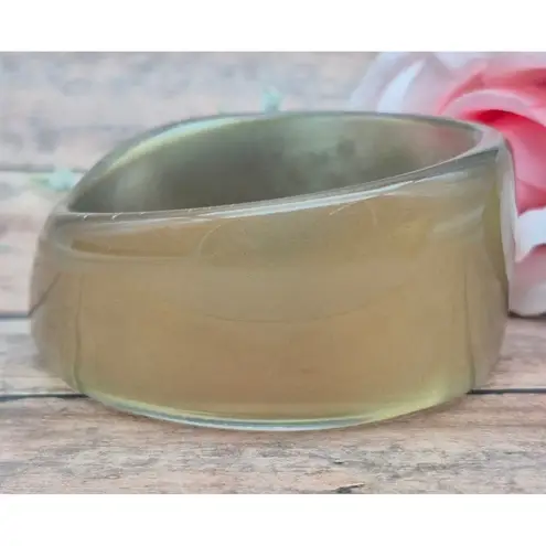 None Vintage Asymmetrical Gold Brown Chunky Wide Lucite Bangle Bracelet Rhinestones