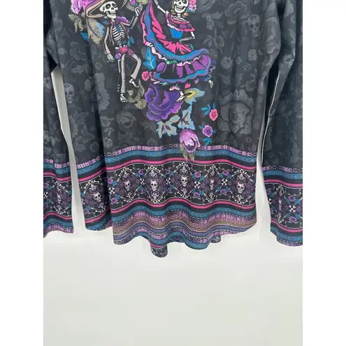 One World Womens Top XL Dancing Dead Skeletons Skulls Mardi Gras Halloween Goth