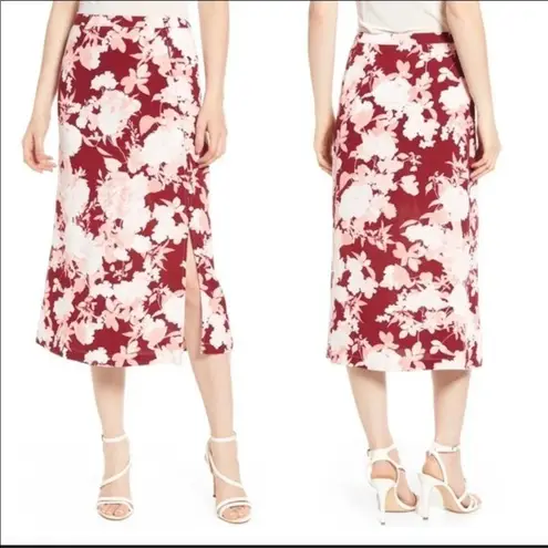 Chelsea28 Red Floral Print MIDI Slip Skirt Slit S