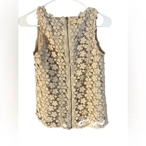 Catherine Malandrino Coldwater Creek Beige Lace Sleeveless Top
