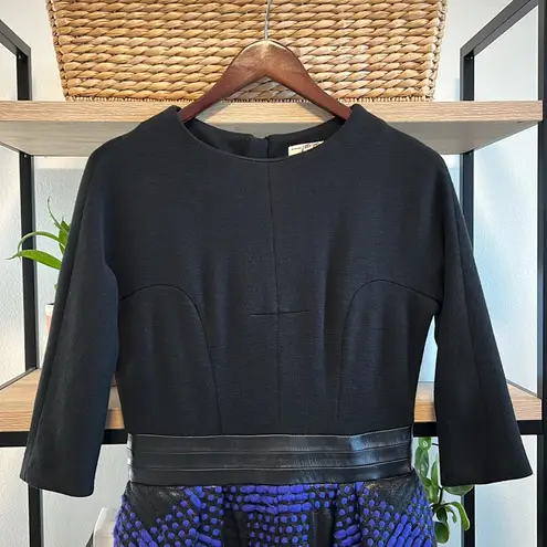 Milly Wool Blend & Lamb Leather Ponte Jacquard Dress w/Pockets, 6