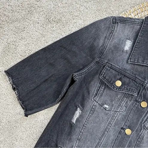 K. Jordan Women’s Cotton Long Destructed Jean Jacket Dress in Black Wash M Size M