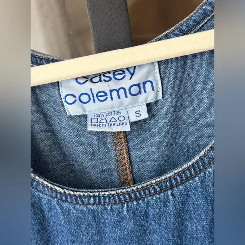 Vintage 90s Casey Coleman Bluebonnet Embroidered Denim Jumper Dress midi overall Blue